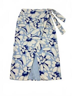 Loft Floral Wrap Skirt Blue and White